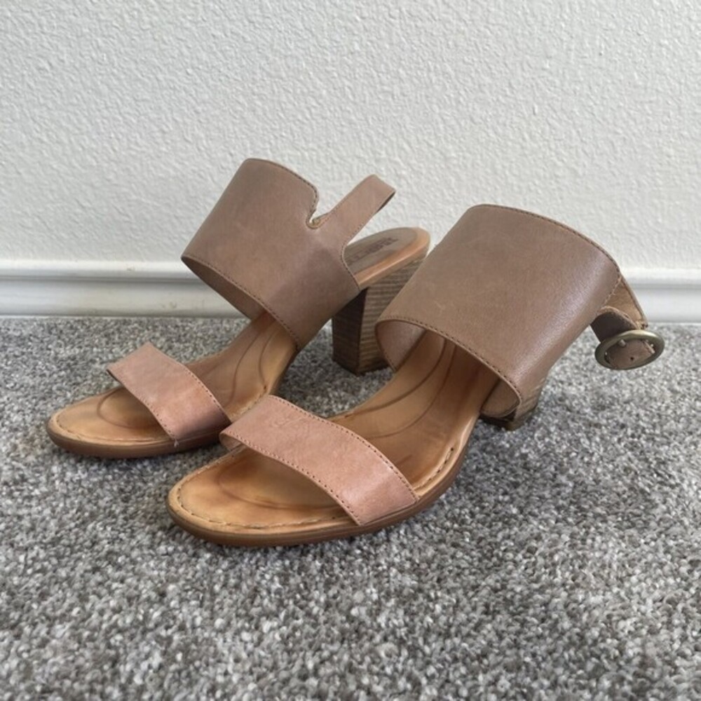 born heeled sandals womens size 10 M brown leather shoes open toe comfort heels